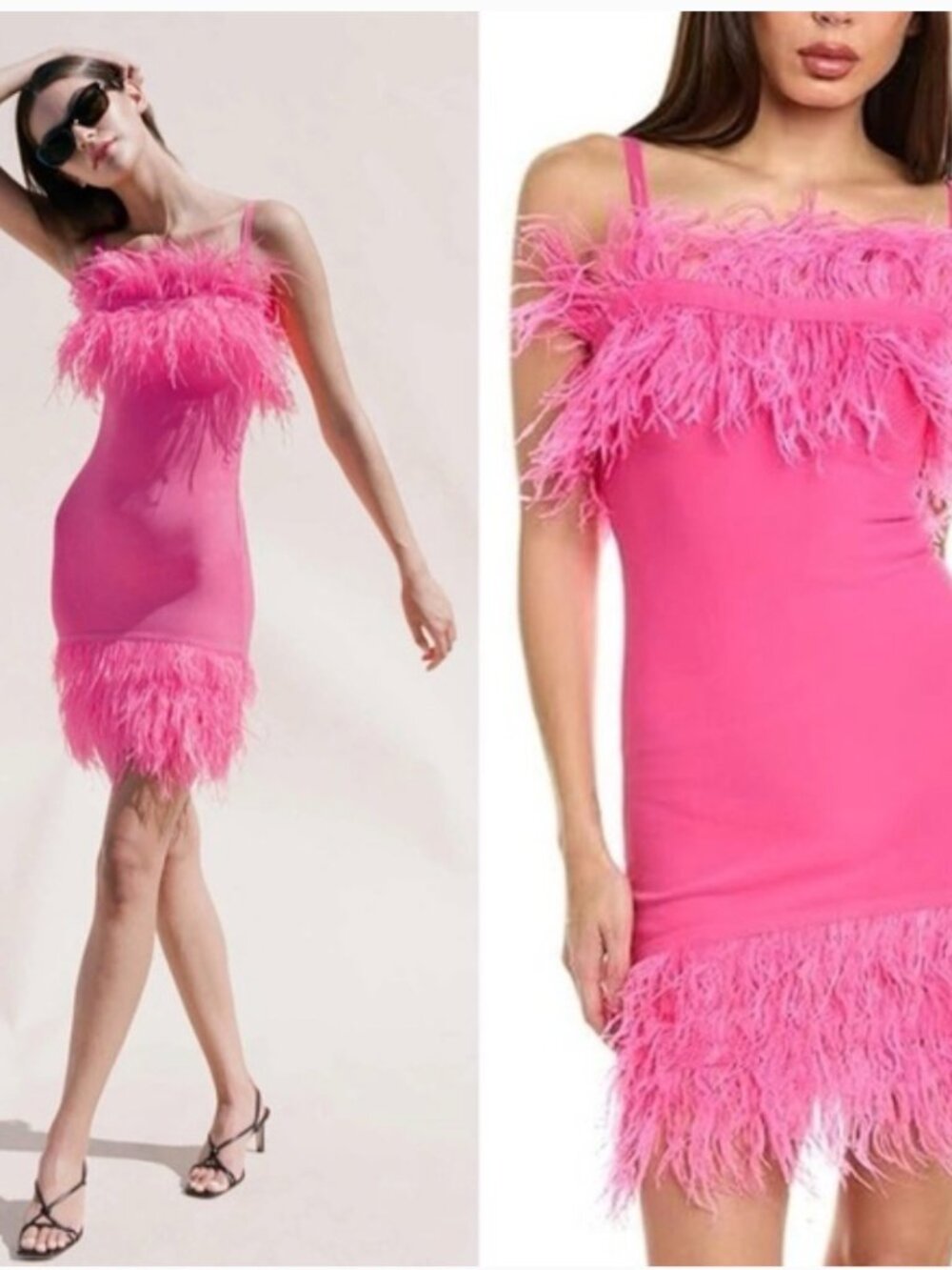 STAUD ETTA Pink Feather Mini Dress XS